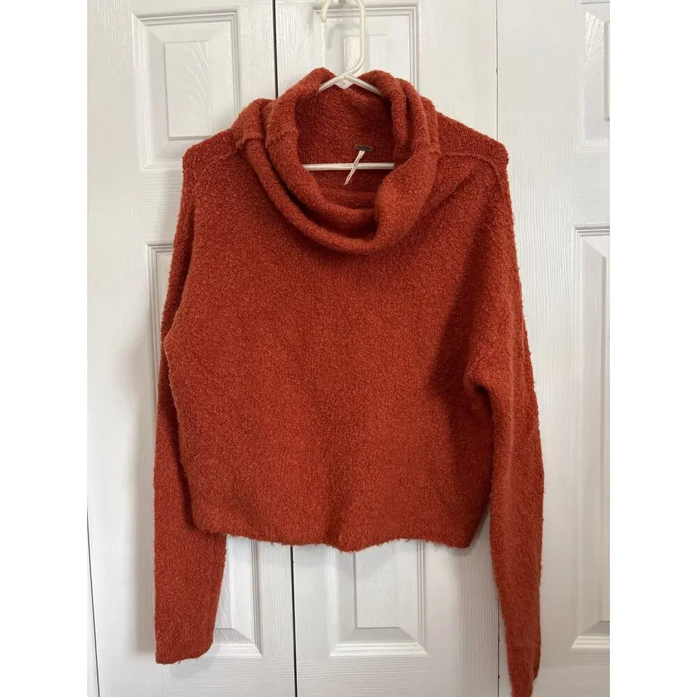 Free People Stormy Terracotta Orange Fuzzy Cowl Neck Sweater Size Small